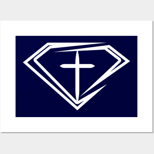 Stylized Diamond-Encased Christian Cross Posters and Art